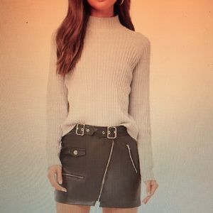 Light Grey Ribbed Mock Neck Sweater